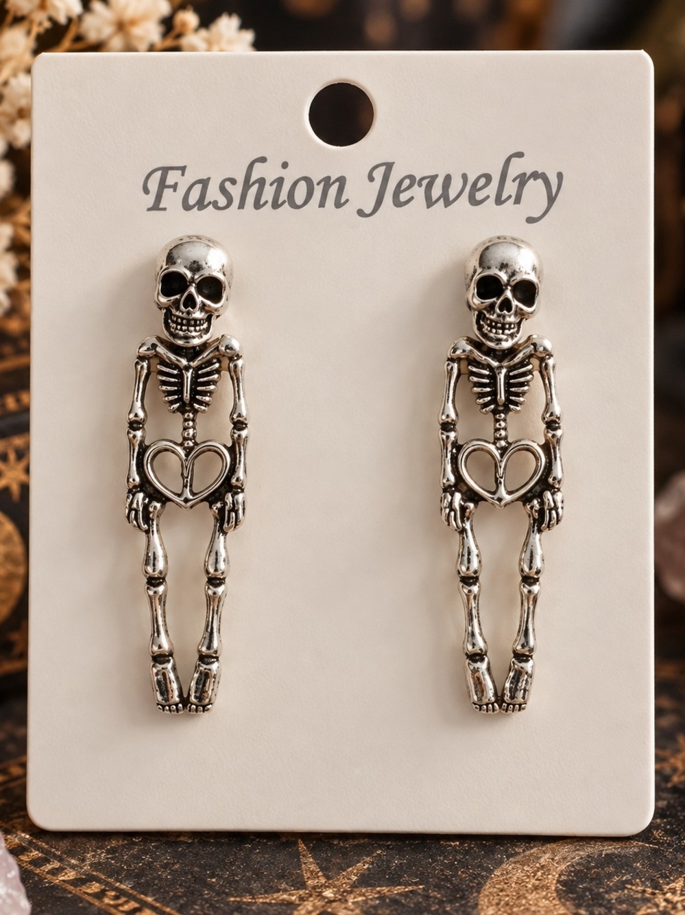 Brand New Silver-Tone Skeleton Post Dangle Drop Earrings New